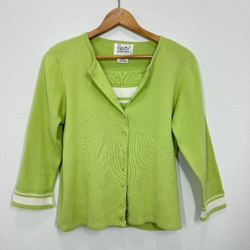 Vintage 90s Pastel Lime Green Sweater Set Striped Trim Clueless Preppy‎ Momcore